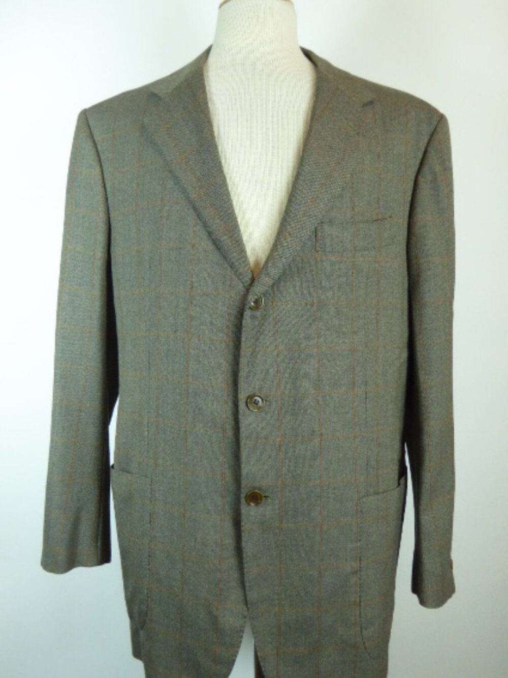 Luciano Barbera Neiman Marcus brown plaid blazer 44 vintage 3 button